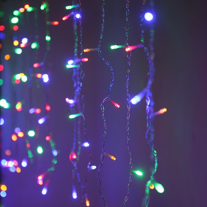 Rojtos karácsonyi installáció, 8 fényjáték, 4 mx 0,6 m, 120 LED, Többszínű, Átlátszó kábel, összeköthető, 1,5 m-es hosszabbító, Kültéri / Beltéri