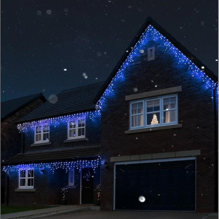 Rojtos karácsonyi fénysor, 8 fényjáték, 4 mx 0,6 m, 120 LED, kék, átlátszó kábel, összeköthető, 1,5 m-es hosszabbító, kültéri / beltéri