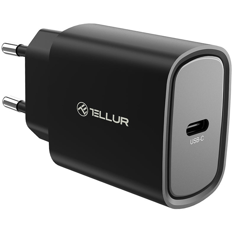Incarcator retea ultra rapid Tellur 20W PD, USB-C, Negru