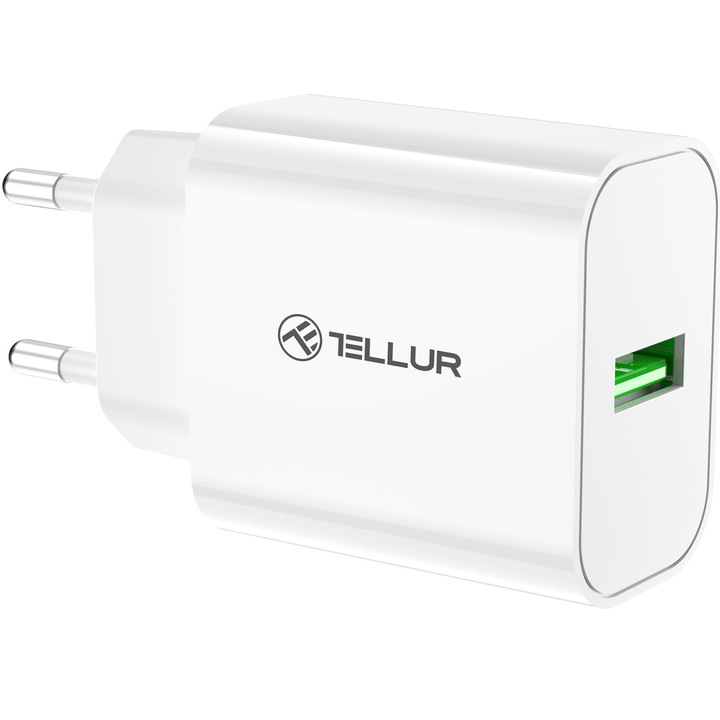 Incarcator retea Tellur USB-A Quick Charge QC3.0, 18W, Alb