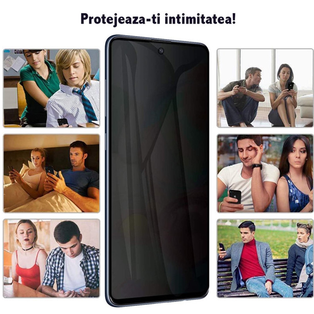Folie din sticla securizata compatibila cu Motorola Moto G54, Privacy, Anti-spy, Full Screen, Full Cover, HD Clarity, 6X Stronger Premium Glass, Neagra