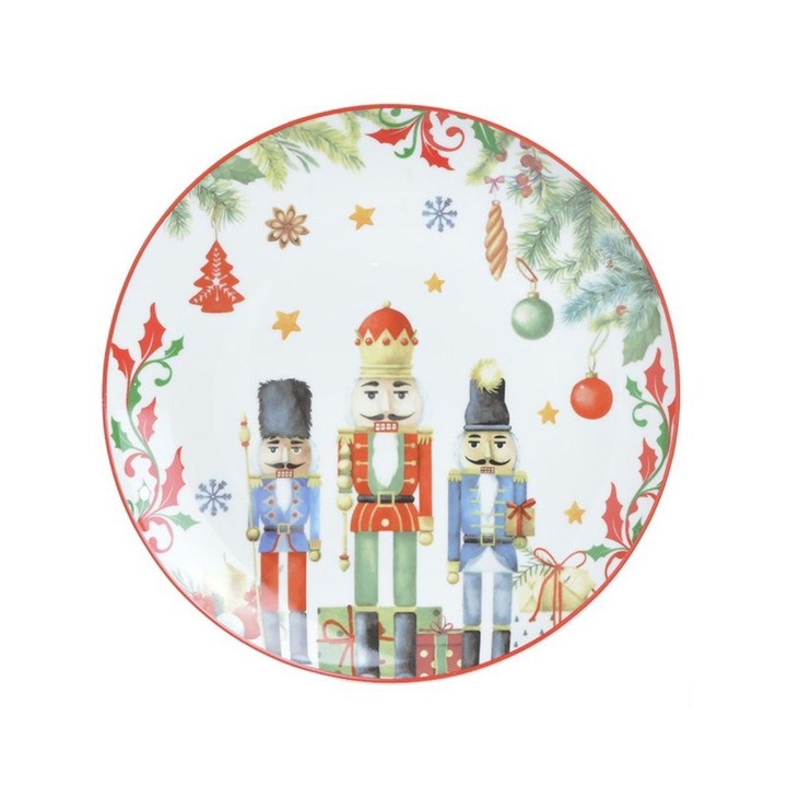 Farfurie multicolora din portelan Nutcracker, diametru 26 cm, Inart