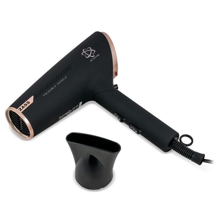 Uscator de par ZASS Rose Gold ZHD 20, functie ionizare, 2200w, 2 trepte de viteze, maner pliabil, culoare Negru