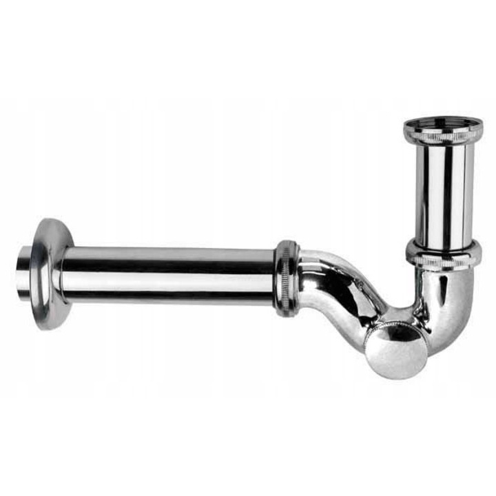 Sifon bideu cu jumatate de teava, Diamond, alama, cromat, 1 1/4", diametru iesire apa 41 mm, temperatura de functionare 0,6 l/s, nou, metal, lavoar, sifon bideu PU