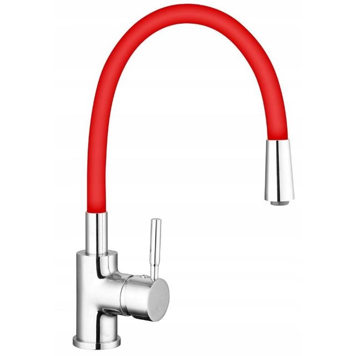 Кухненски смесител, Диамант, Месинг/Хром, Червен/Сребърен