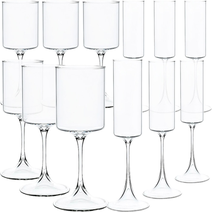 Комплект чаши вино и шампанско Quasar & Co., прав модел, 6х350 мл/6х170 мл, Стъкло, Прозрачен, 12 бр