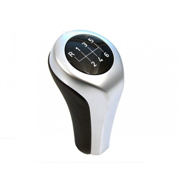 Топка за скоростен лост Emzone за BMW 3 5 6 Е36 Е39 Е46 Е53 Е60 E87 Е90 Е92 Х1 X3 Х5 Z3, 6 скорости, Черна кожа, Сребрист