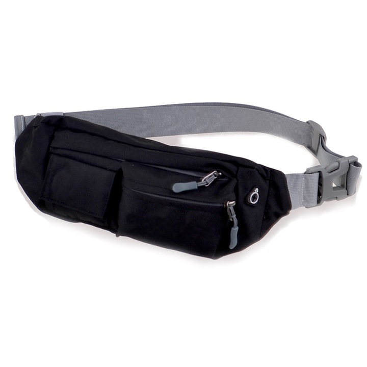 Vízálló sporttáska 4 zsebbel, kompakt méret, futáshoz, túrázáshoz, fekete színben