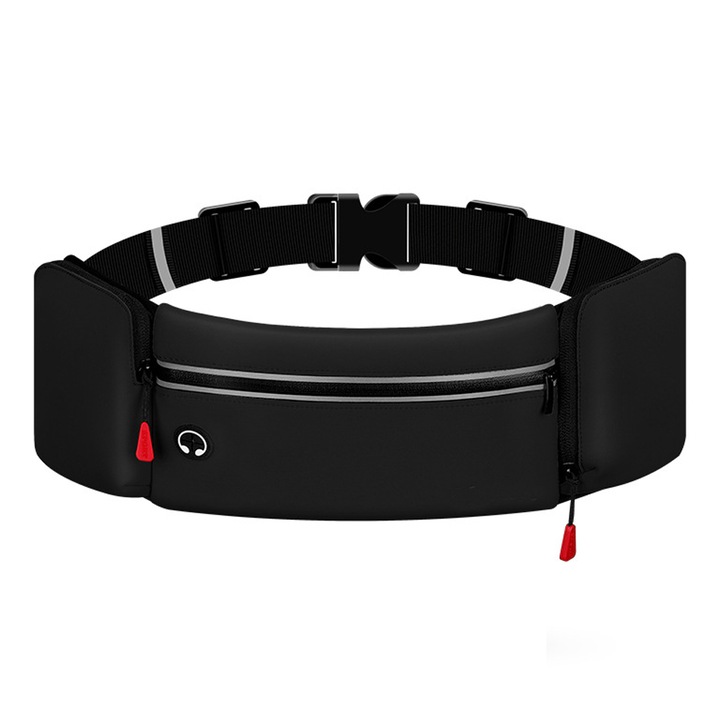 Sportos övtáska futáshoz, összecsukható kulacstartóval, állítható, 24-46 hüvelyk, fekete