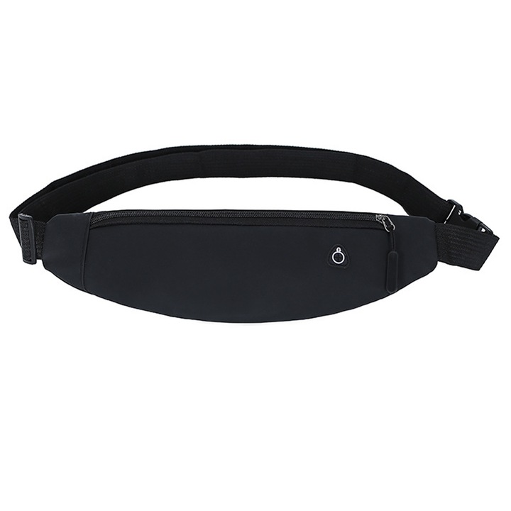 Sportos övtáska 2 cipzáras zsebbel, uniszex szett, fekete színű, állítható pánttal