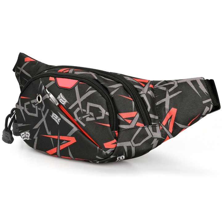 Uniszex sporttáska, állítható, több rekesszel, fekete, 30x15cm