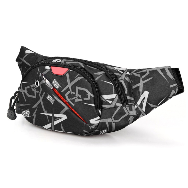 Unisex sport táska, állítható, több rekeszes, fekete, 30x15cm