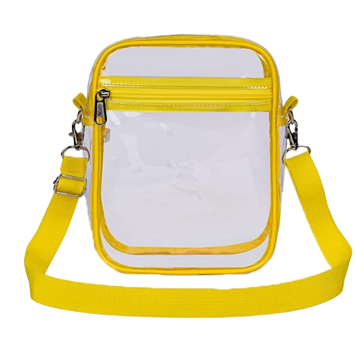 Átlátszó női táska, első zseb, állítható, átlátszó sárga, PVC