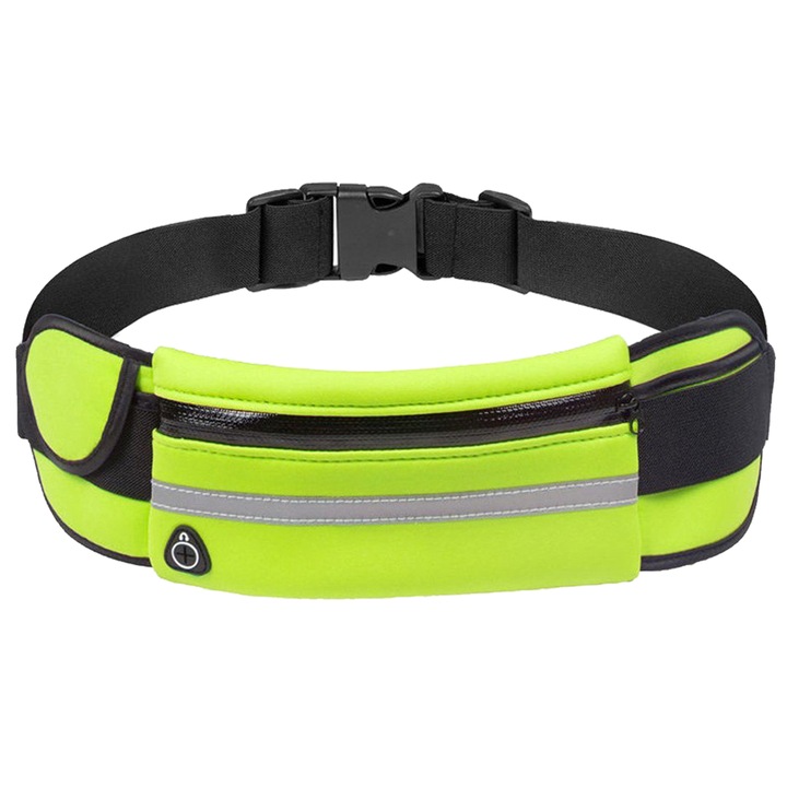 Állítható futóöv, uniszex, fekete/neon sárga, fényvisszaverő csíkkal