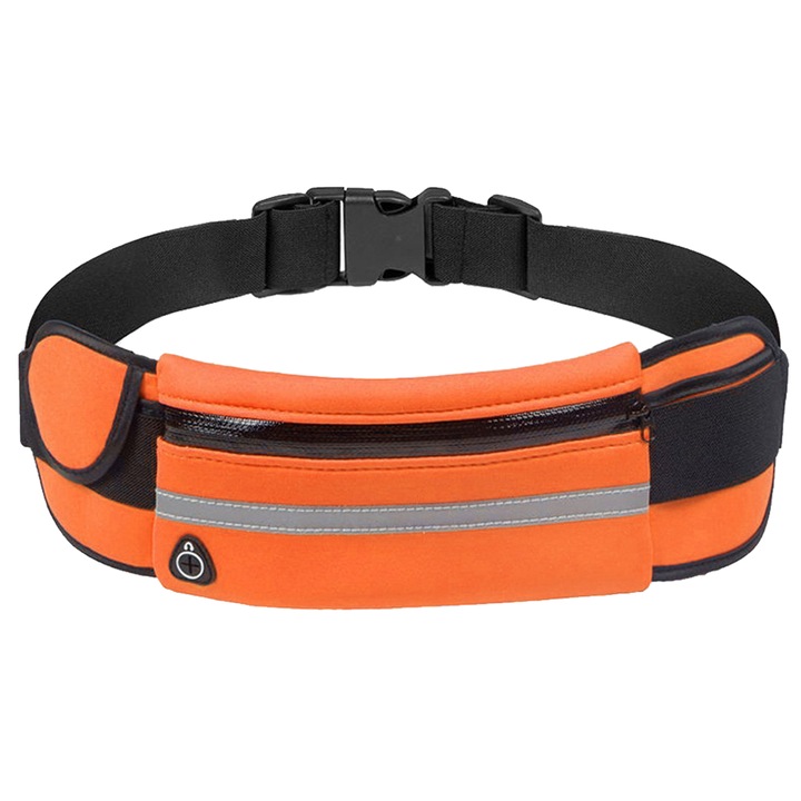 Állítható futóöv, unisex, telefonhoz/kiegészítőkhöz, fekete/narancssárga, fényvisszaverő csíkkal