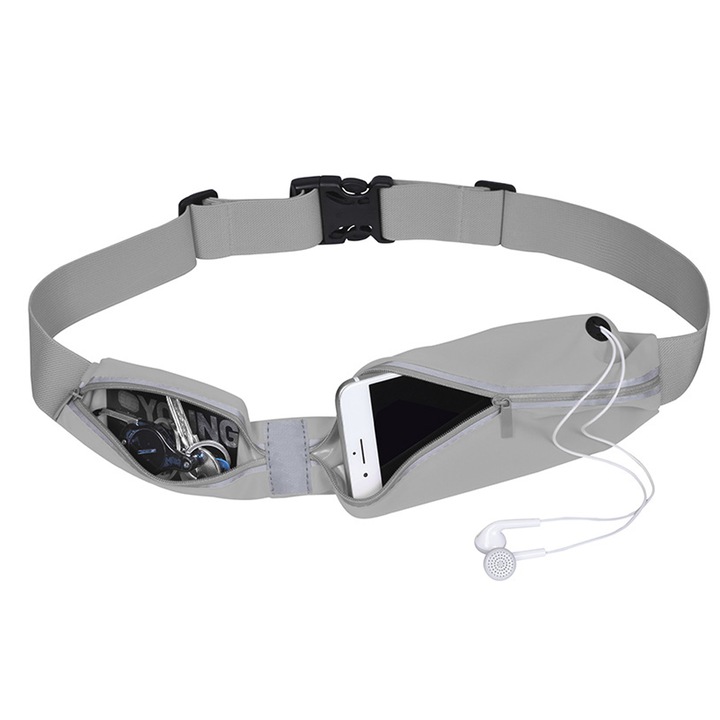 Uniszex sporttáska, fényvisszaverő övtáska, 2 zsebbel, többszínű