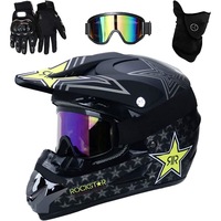 Casca de Mountain Bike cu ochelari, manusi, scut facial, negru / Rockstar, set Motocross pentru adulti, mare, L