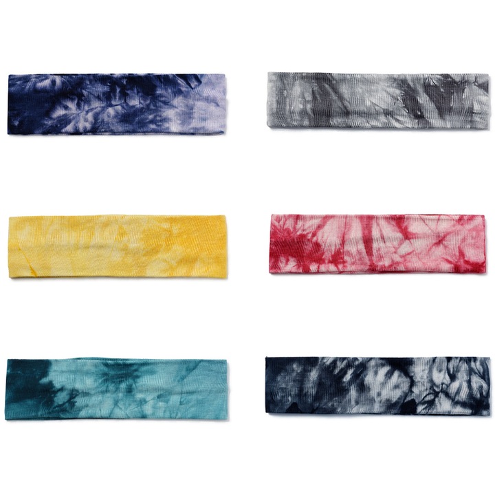 Set 6 bandane sport, elasticitate mare, bumbac, multicolor, 20 x 6cm