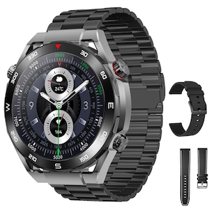 Ceas Smartwatch TechONE® KM25 Deep Sea, 1.52 inch AMOLED, Apel Bluetooth 5.3 HD, NFC, Ritm Cardiac Multi Point, AI, Busola, Tensiune, Oxigen, Carcasa Metalica, Difuzor, Notificari, IP68, Negru