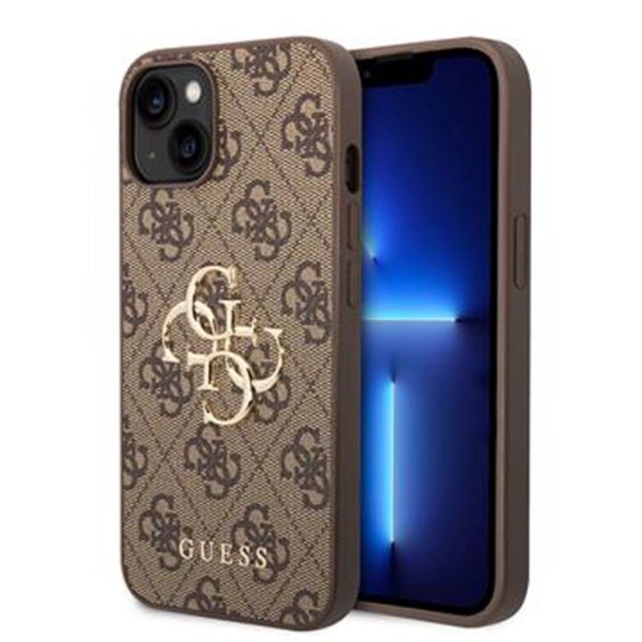 Предпазен калъф Cover Guess PU 4G Metal Logo за iPhone 15 Plus, Кафяв