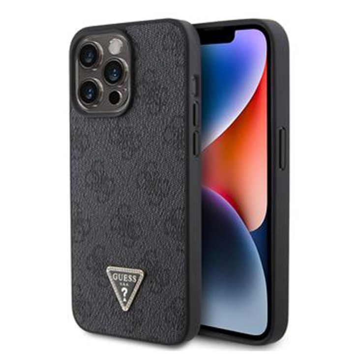 Предпазен калъф Cover Guess PU 4G Strass Triangle Metal Logo за iPhone 15 Pro Max, Черен