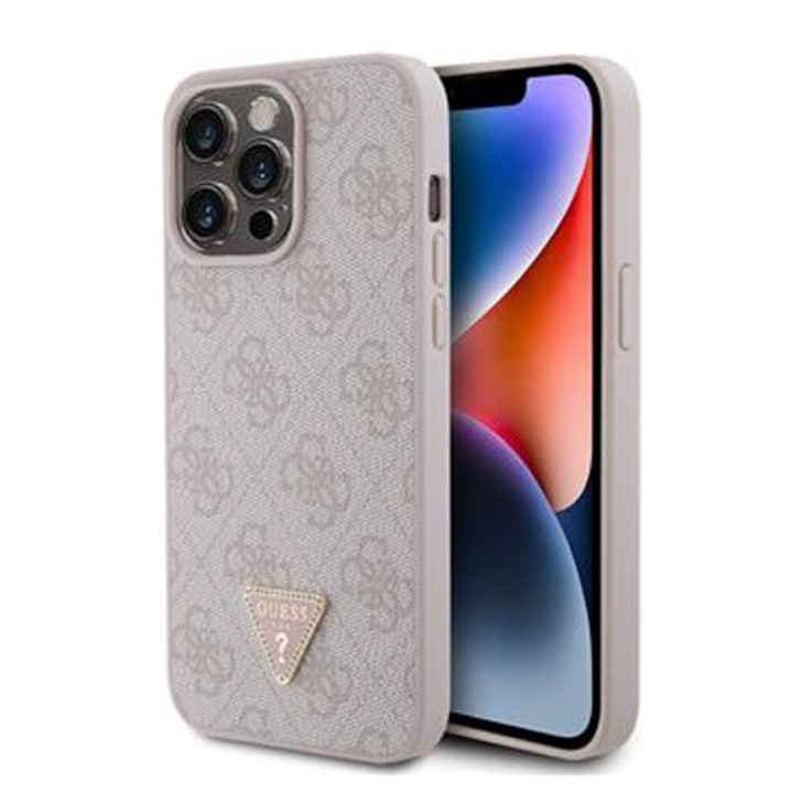 Предпазен калъф Cover Guess PU 4G Strass Triangle Metal Logo за iPhone 15 Pro Max, Pink