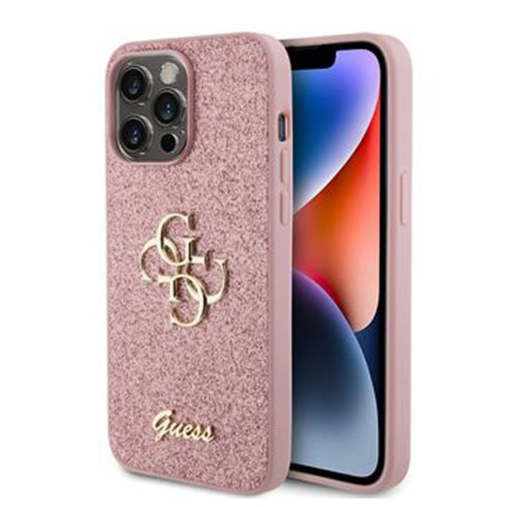 Предпазен калъф Cover Guess PU 4G Fixed Glitter Metal Logo за iPhone 15 Pro Max, Pink