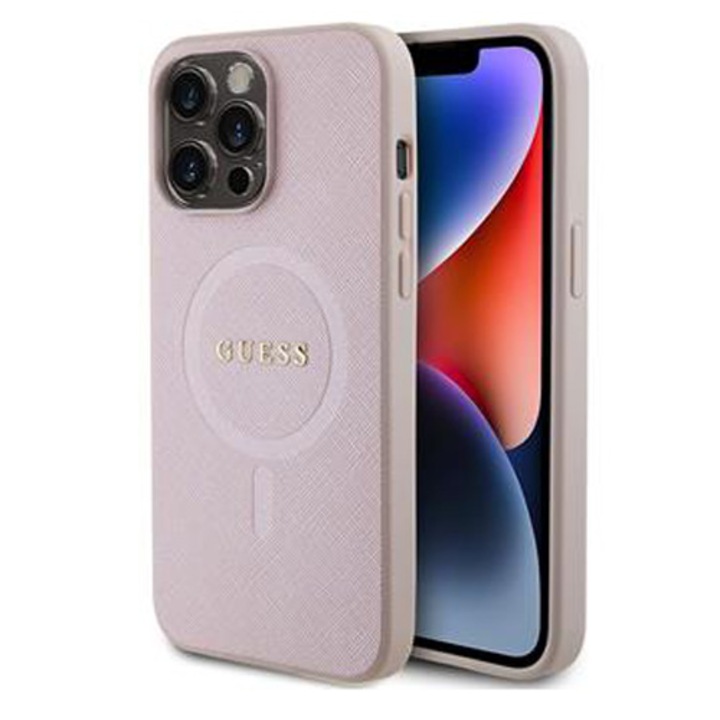 Предпазен калъф Cover Guess PU Saffiano MagSafe за iPhone 15 Pro Max, Pink