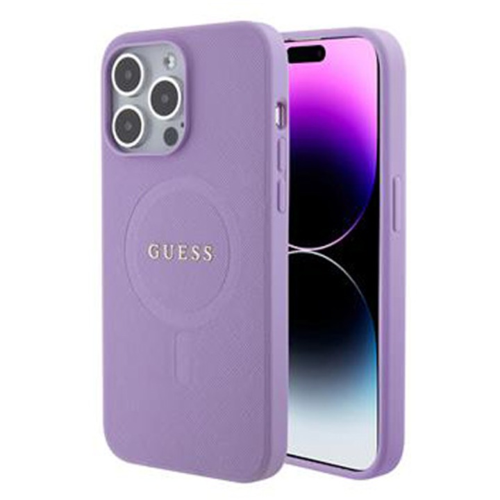 Предпазен калъф Cover Guess PU Saffiano MagSafe за iPhone 15 Pro Max, Лилав