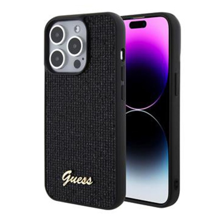 Husa de protectie Cover Guess PU Square Mirror Script Logo pentru iPhone 15 Pro, Negru