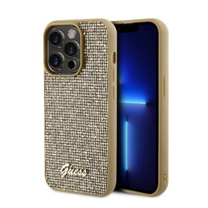 Предпазен калъф Cover Guess PU Square Mirror Script Logo за iPhone 15 Pro, Gold
