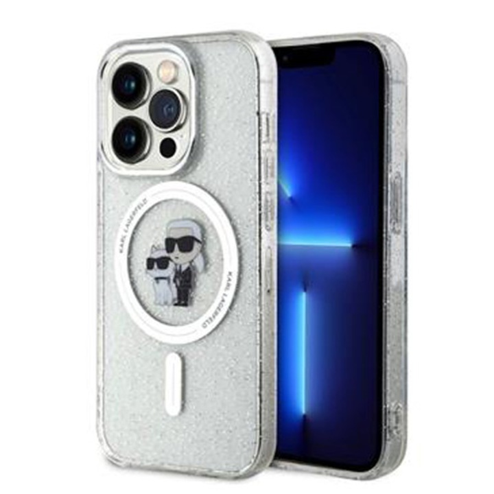 Защитен калъф Cover Karl Lagerfeld IML Glitter Karl and Choupette MagSafe за iPhone 15 Pro, прозрачен