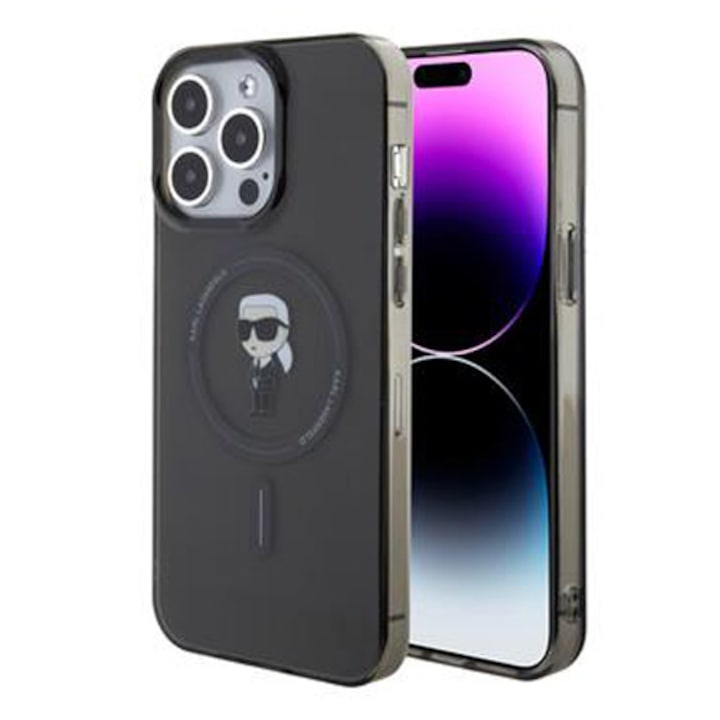 Husa de protectie Cover Karl Lagerfeld IML Ikonik MagSafe pentru iPhone 15 Pro Max, Black