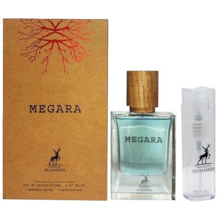 Eau de Parfum készlet, Alhambra, Megara, Uniszex, 50 ml, Újratölthető utazási készlettel 10 ml