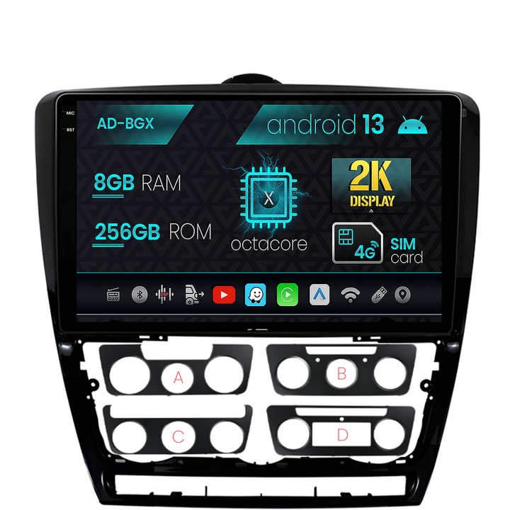 Navigatie Autodrop Skoda Octavia 2, Android 13, X-Octacore, 8GB RAM, 256GB ROM, 10.36 Inch - AD-BGX10008, AD-BGRKIT048v2