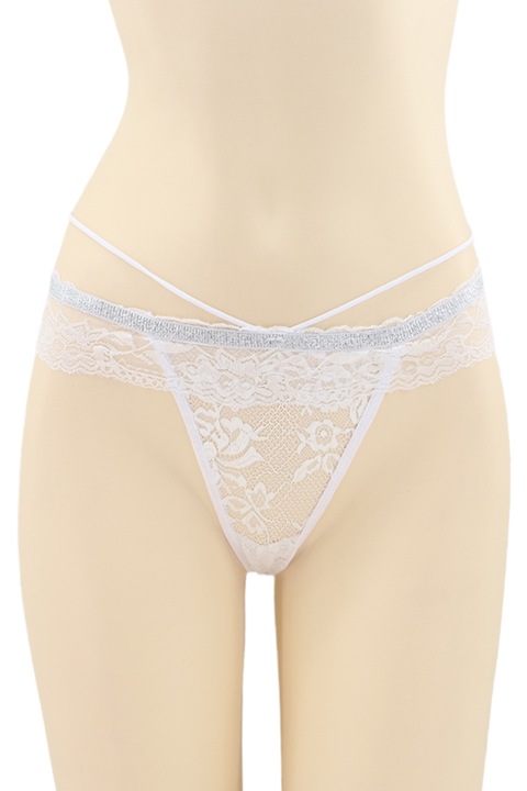 Szexi tangabugyi csipkével és fényes szalaggal DZK-2173sárga 93375, Fehér, One Size