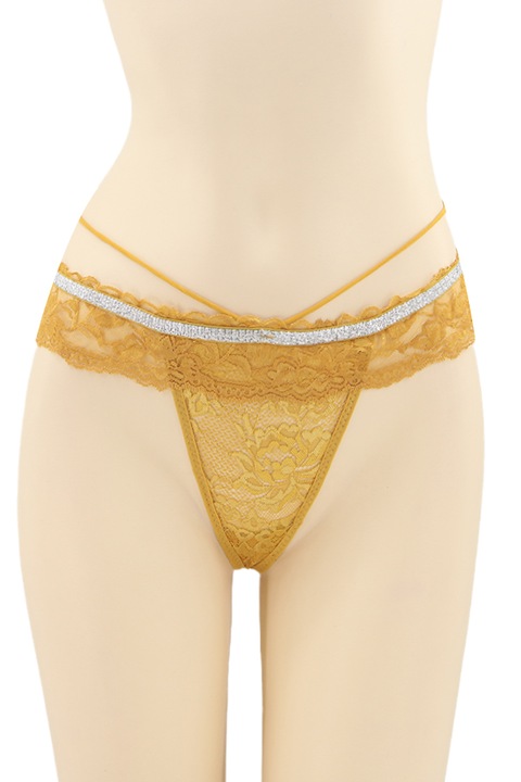 Szexi tangabugyi csipkével és fényes szalaggal DZK-2173sárga 93375, Sárga, One Size