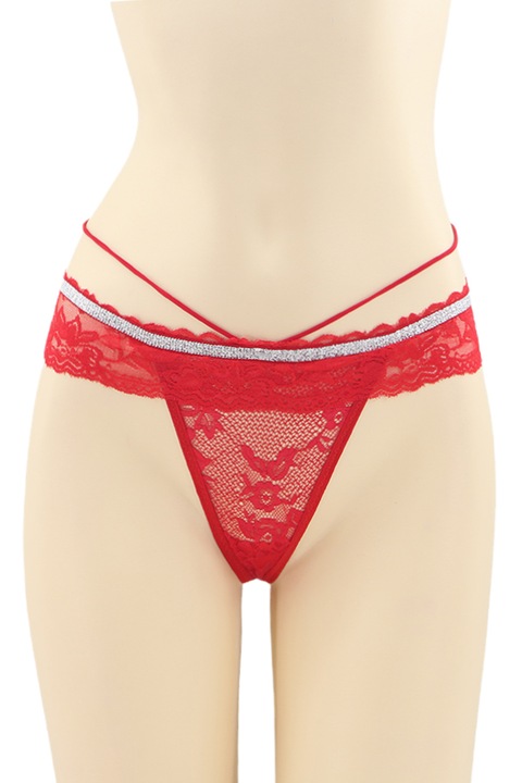 Szexi tangabugyi csipkével és fényes szalaggal DZK-2173 piros 93376, Piros, One Size