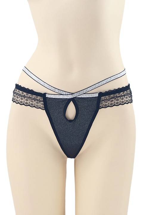 Szexi tangabugyi csillogó csíkokkal DZK-2204 fekete 93378, Fekete, One Size