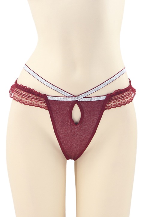 Szexi tangabugyi csillogó csíkokkal DZK-2204 sötétkék 93379, Bordó, One Size