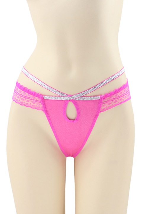 Chiloti sexy tanga cu benzi sclipitoare DZK-2204roz 93381, Roz, One Size
