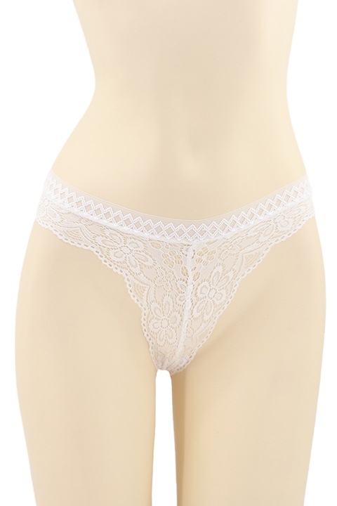 Chiloti sexy brazilieni cu dantela si decupaj in zona feselor DZK-2401alb 93384, Alb