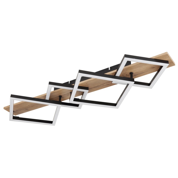 Plafoniera metal negru mat, MDF lemn optic inchis, plastic negru mat, plastic alb, L x l x I: 820x310x85mm, inclusiv LED 30W 230V, 3350lm Sursa, 1700lm Iesire, 3000K