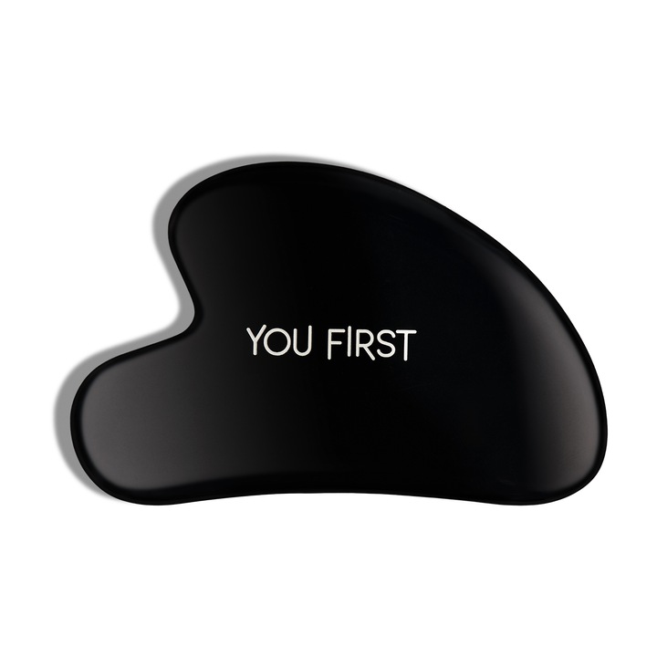 Piatra naturala Gua Sha, pentru masaj facial, You First, din Obsidian Negru, 83x51mm