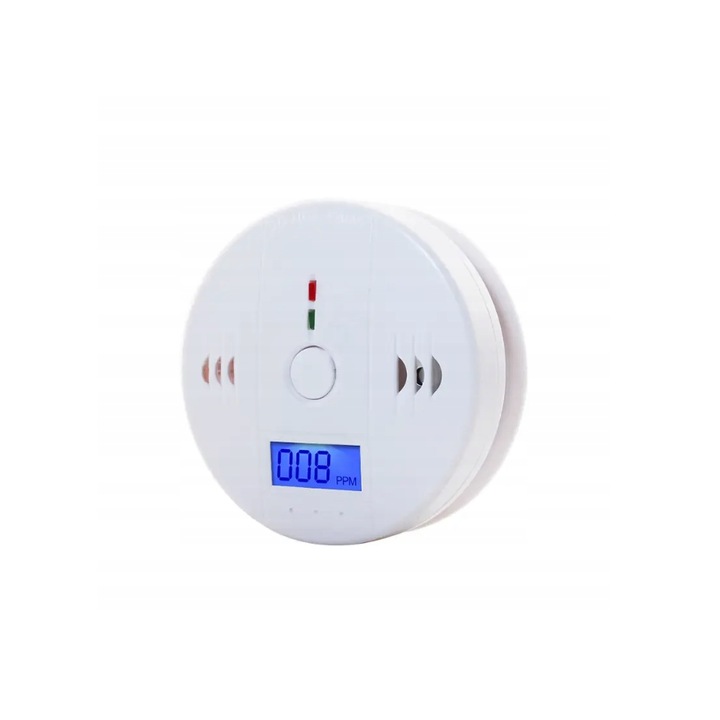 Detector de fum si monoxid de carbon, afisaj LCD, raspuns rapid, 85DB, alimentat cu baterie, alb