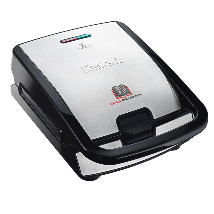 Aparat pentru sandwich-uri si gofre Tefal Snack Collection SW853D12, 700W, 2 seturi de placi antiaderente, cutii depozitare placi, argintiu / negru