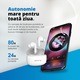 Casti audio wireless Smarty® Buds F4, fara fir, carcasa de incarcare, tehnologie eliminare zgomot ANC-ENC, Bluetooth 5.3, asistent vocal, universale, rezistente la apa, autonomie 24h, alb