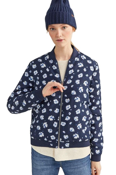 Jacheta bomber, Springfield, Imprimeu floral, Cu fermoar, XS, Bleumarin