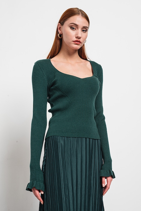 Vila, Рипсен пуловер Usinda, Тъмнозелен