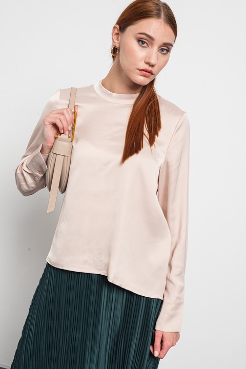 Vila, Bluza de satin cu decupaj pe spate Selin, Maro nisip, M